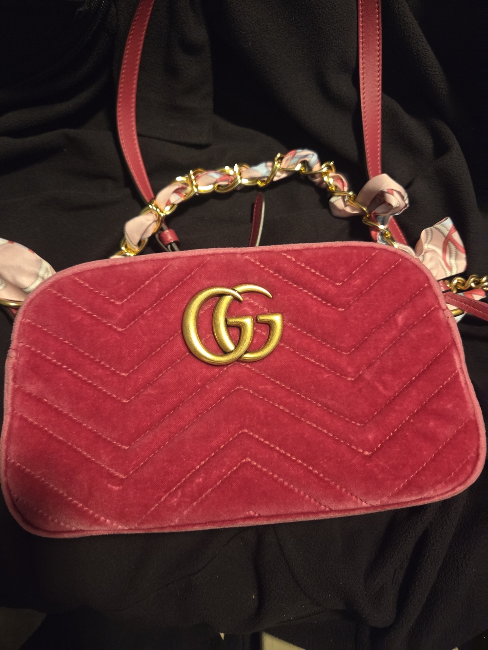 Gucci Pink Velvet GG Marmont Shoulder Bag 2016